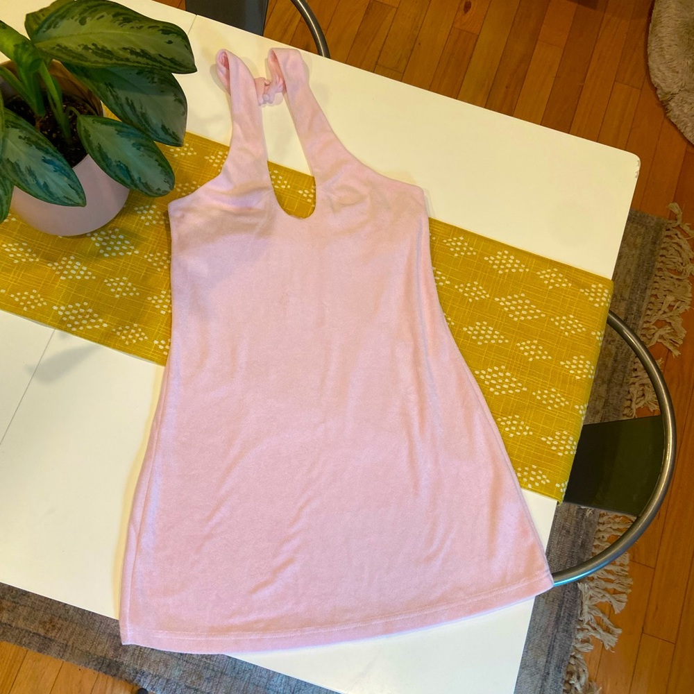 NWT fabletics terry baby pink halter dress